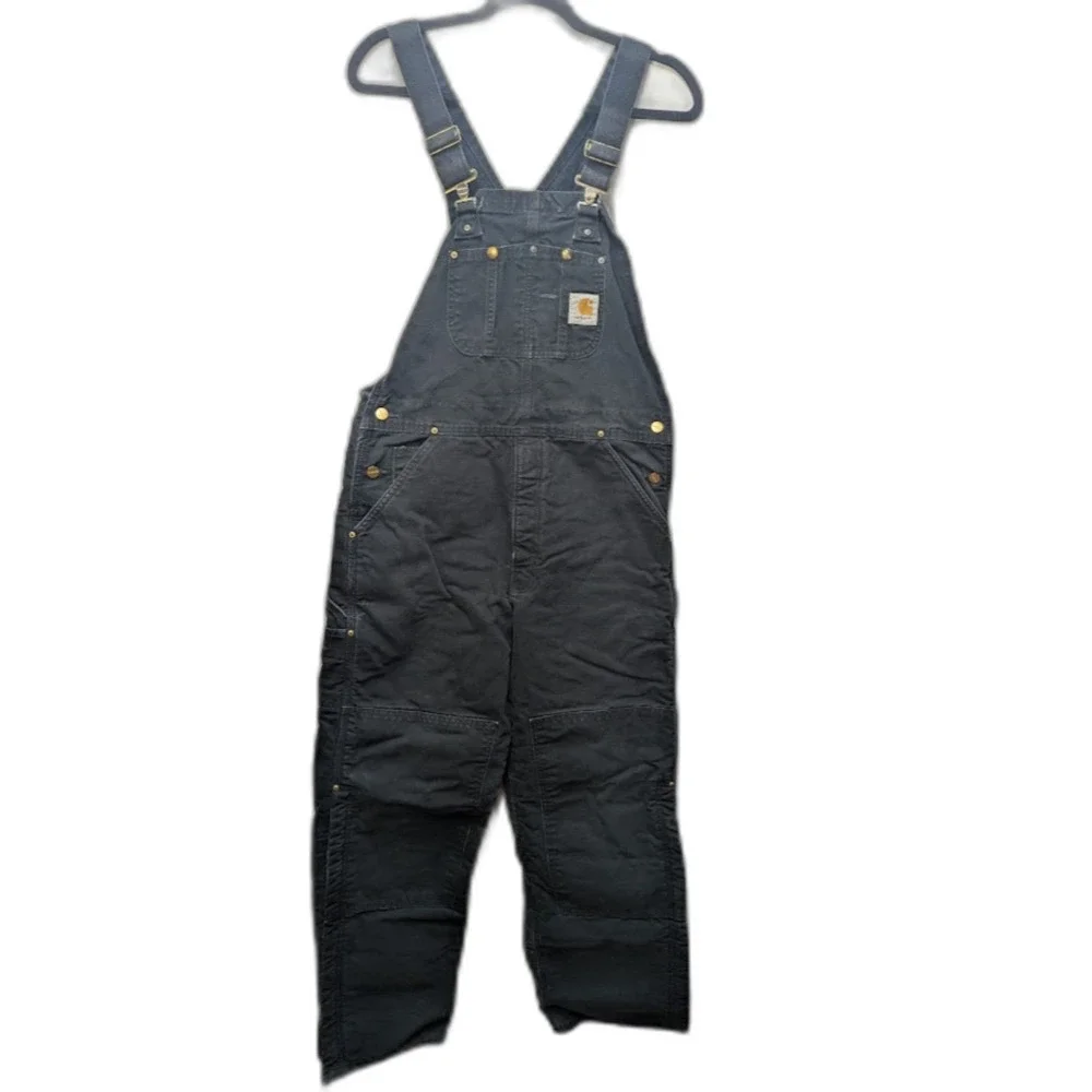 Vintage Carhartt R02 BLK 34x32 Black Insulated Double Knee Bib Overalls USA